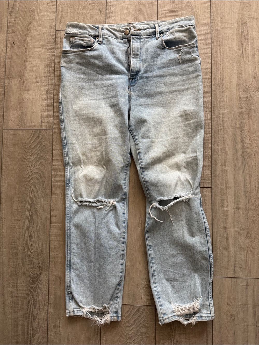 Good American Light Blue Distressed Boyfriend Jeans